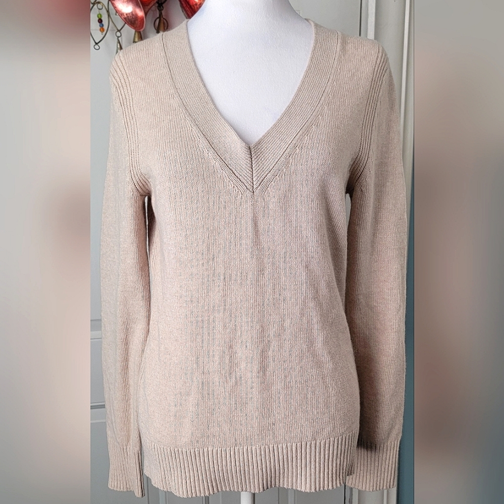Banana Republic VNeck Sweater Women's S Tan Button Back Filpucci Wool & Cashmere